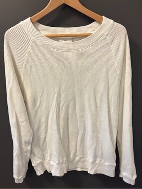TNA White Waffle Knit Long-Sleeve Top